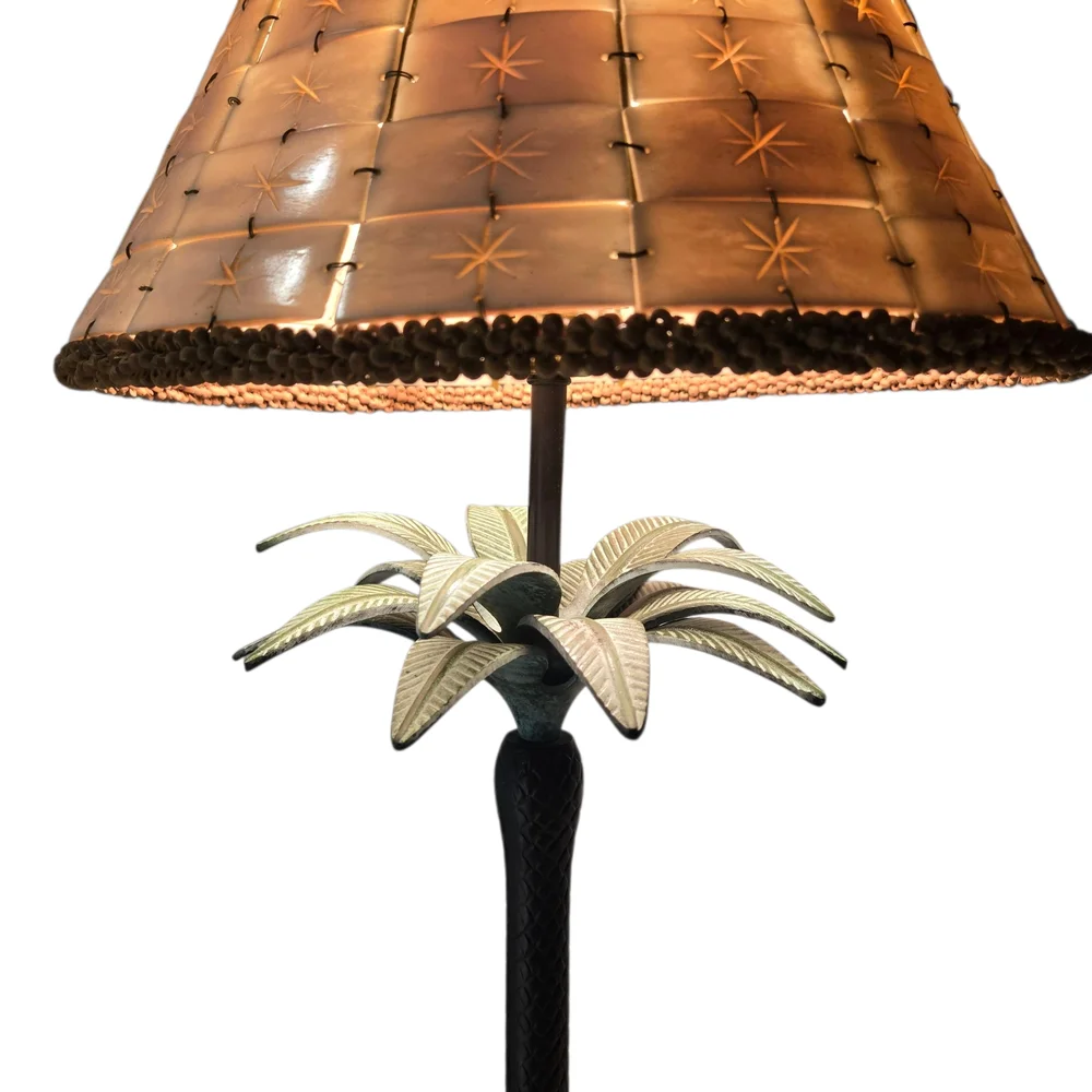 Bombay Co Palm Tree Lamp Bronze Color Bone Horn Tile Shade Tropical Tiki Coastal - Picture 9 of 12